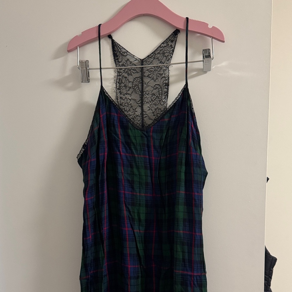 Zara Plaid Maxi Dress with Lace Detail - Green and Blue